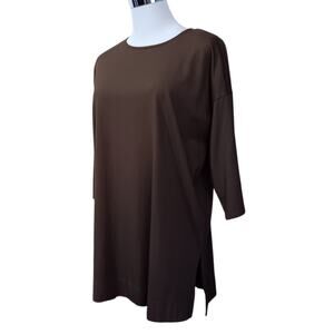 J. JILL Brown Shirt Top Medium Luxe Supima Ballet Sleeve Tunic Soft Brown Staple